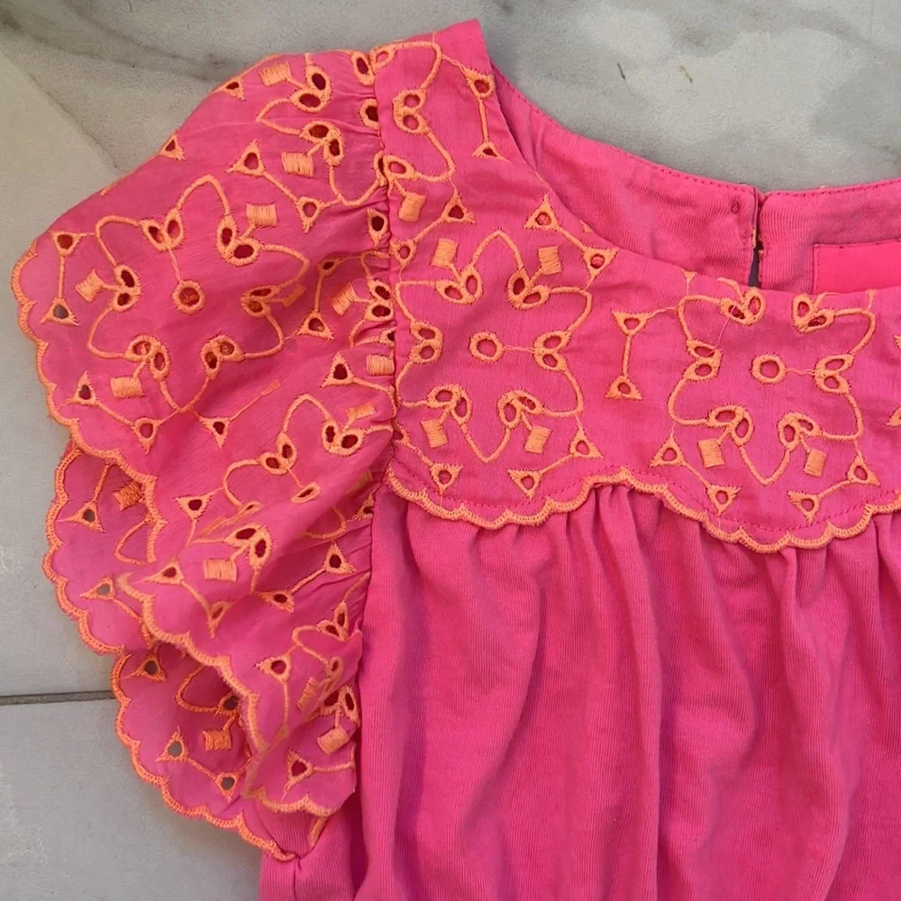 Lilly Pulitzer girls dress size small pink dress with orange eyelet detail. - Picture 4 of 11